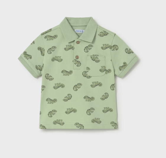 Mayoral Chameleon Print Polo Shirt Style 1108 - Matcha